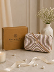 Gilded Gleam Concentric Teardrop Designer Clutch with signature gift box | Wedding & Festive Gift for Women