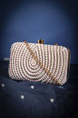 Gilded Gleam Concentric Teardrop Designer Clutch with signature gift box | Wedding & Festive Gift for Women