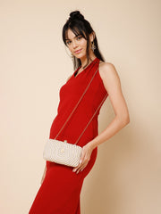 Glided Gleam Teardrop Embellished Velvet Clutch