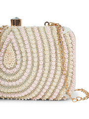 Gilded Gleam Concentric Teardrop Designer Clutch with signature gift box | Wedding & Festive Gift for Women