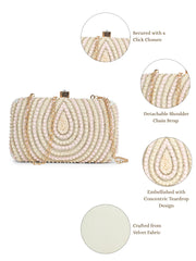 Gilded Gleam Concentric Teardrop Designer Clutch with signature gift box | Wedding & Festive Gift for Women