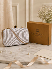 Gilded Gleam Concentric Teardrop Designer Clutch with signature gift box  | Wedding & Festive Gift for Women