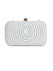 Gilded Gleam Concentric Teardrop Designer Clutch with signature gift box  | Wedding & Festive Gift for Women