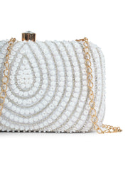 Gilded Gleam Concentric Teardrop Designer Clutch with signature gift box  | Wedding & Festive Gift for Women