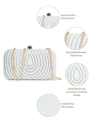 Gilded Gleam Concentric Teardrop Designer Clutch with signature gift box  | Wedding & Festive Gift for Women