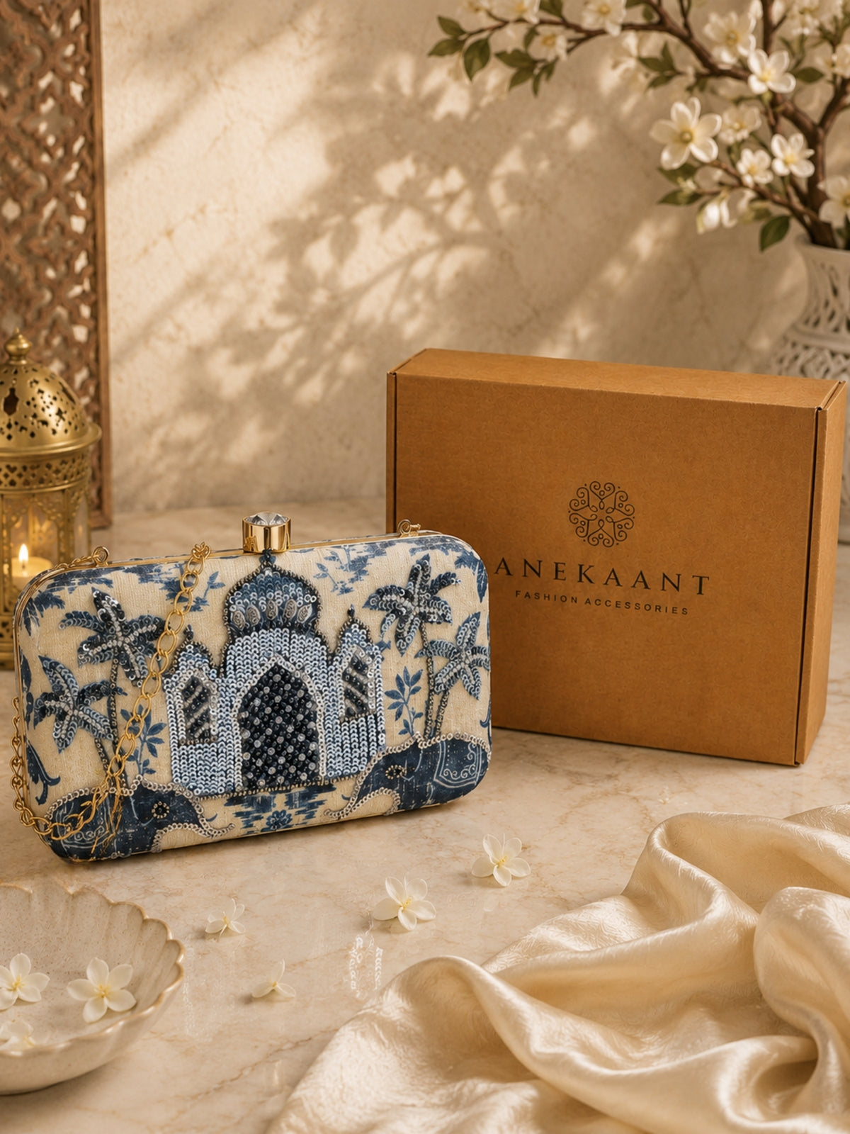 Gilded Gleam Printed Palace Clutch with signature gift box | Wedding Gift for Women