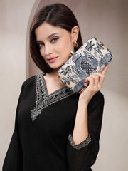 Glided Gleam Faux Silk Palace Embroidered Clutch