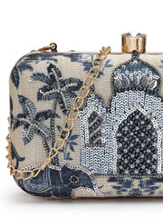 Glided Gleam Faux Silk Palace Embroidered Clutch