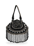 Anekaant Droop Black & Pastel Multi Bead Work Embellished Faux Silk Clutch