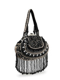 Anekaant Droop Black & Pastel Multi Bead Work Embellished Faux Silk Clutch