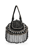 Anekaant Droop Black & Pastel Multi Bead Work Embellished Faux Silk Clutch