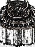 Anekaant Droop Black & Pastel Multi Bead Work Embellished Faux Silk Clutch
