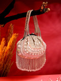 Anekaant Droop Black & Pastel Multi Bead Work Embellished Faux Silk Clutch