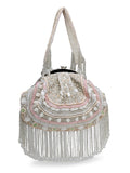 Anekaant Droop Black & Pastel Multi Bead Work Embellished Faux Silk Clutch