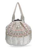 Anekaant Droop Black & Pastel Multi Bead Work Embellished Faux Silk Clutch