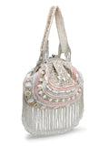 Anekaant Droop Black & Pastel Multi Bead Work Embellished Faux Silk Clutch