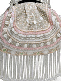 Anekaant Droop Black & Pastel Multi Bead Work Embellished Faux Silk Clutch