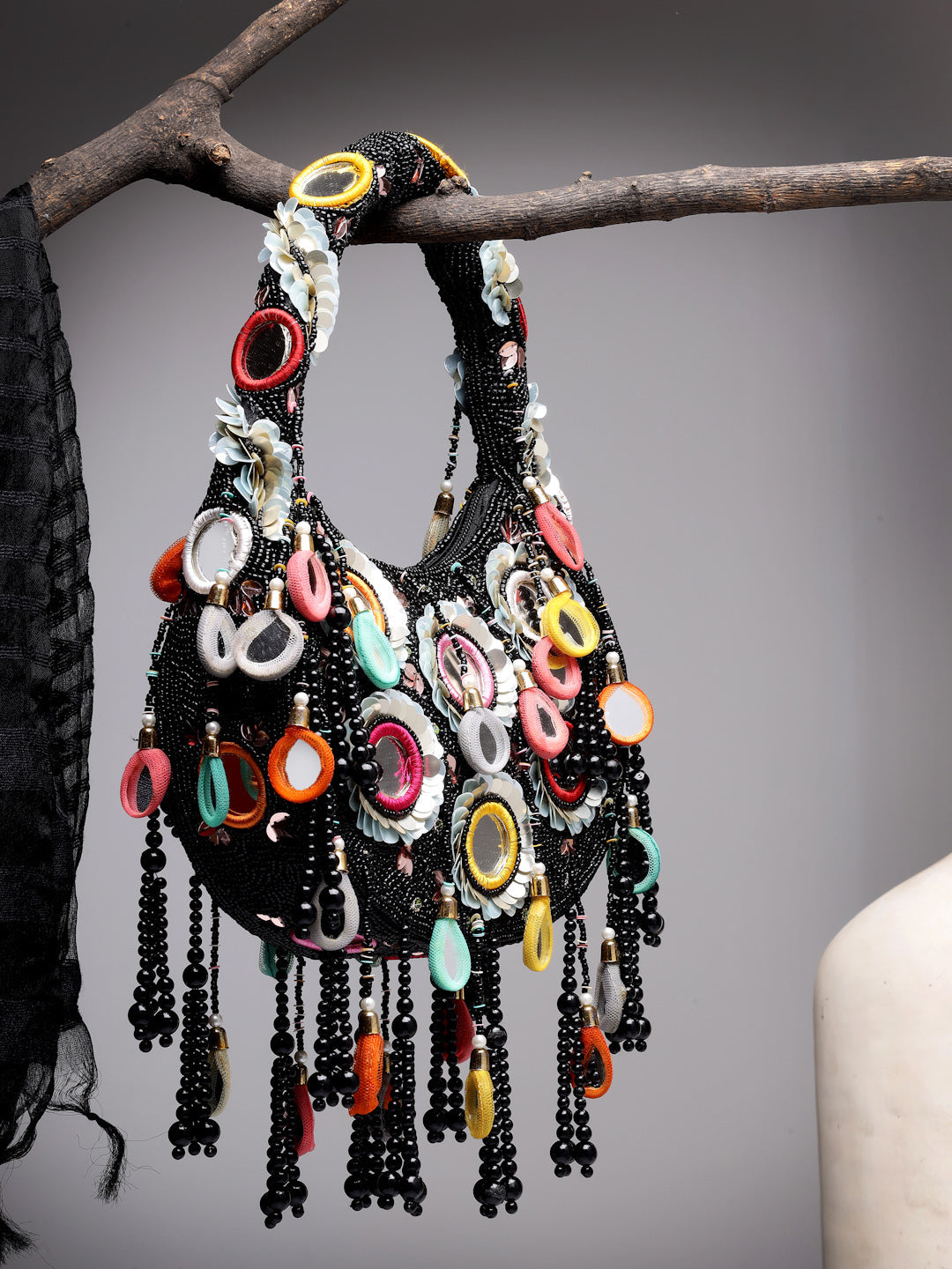 Tipify Mirror Work Embellished Velvet Purse