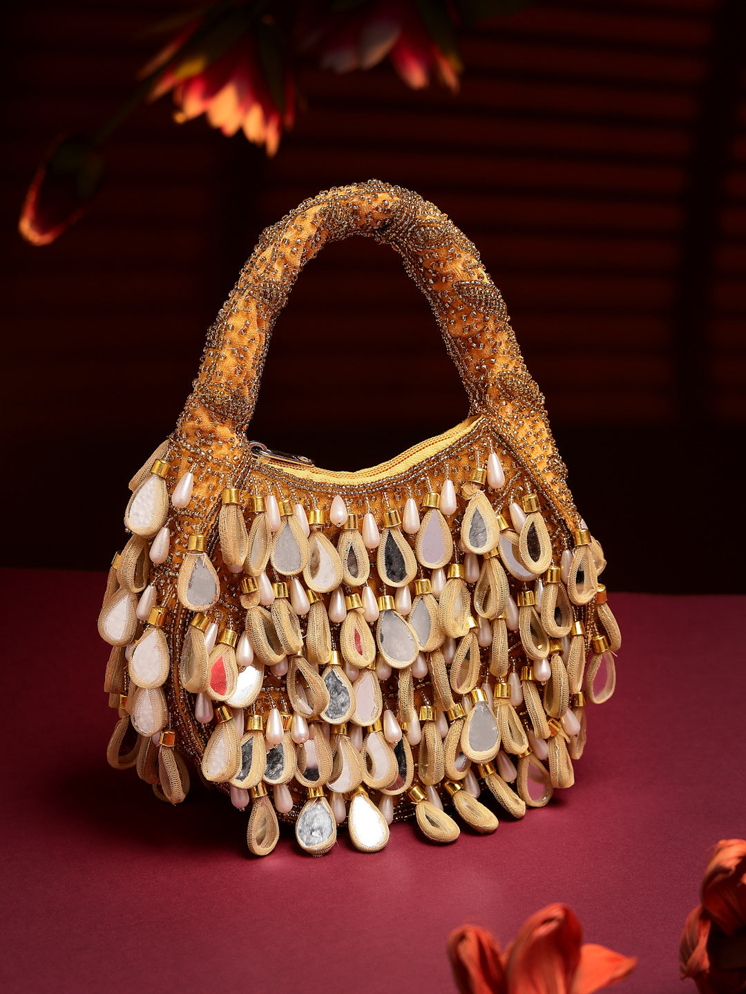 Tipify Mirror Work Embellished Velvet Purse