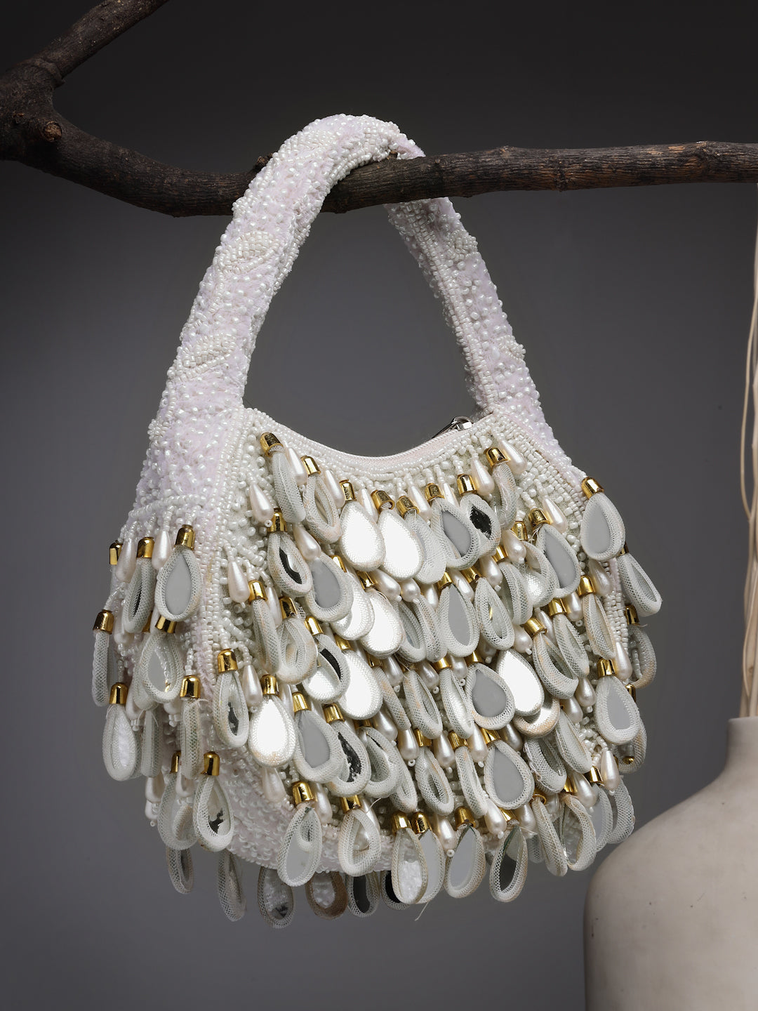 Tipify Mirror Work Embellished Velvet Purse