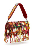 Anekaant Tipify Maroon & Multi Mirror Work Embellished Velvet Clutch