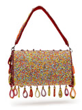 Anekaant Tipify Maroon & Multi Mirror Work Embellished Velvet Clutch