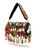 Anekaant Tipify Maroon & Multi Mirror Work Embellished Velvet Clutch