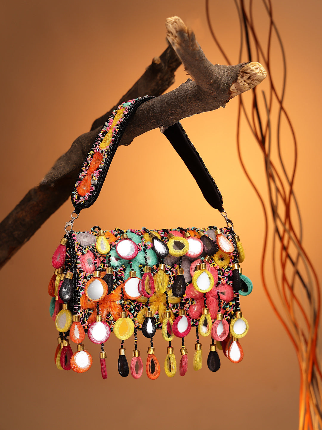 Tipify Mirror Work Embellished Velvet Clutch