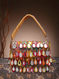 Anekaant Tipify Maroon & Multi Mirror Work Embellished Velvet Clutch