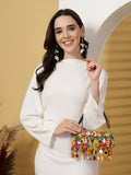 Anekaant Tipify Maroon & Multi Mirror Work Embellished Velvet Clutch