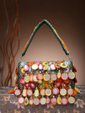 Anekaant Tipify Maroon & Multi Mirror Work Embellished Velvet Clutch