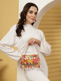 Anekaant Tipify Maroon & Multi Mirror Work Embellished Velvet Clutch