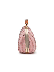 Anekaant Glided Gleam Dusty Pink Net Striped Embellished Clutch