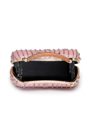Anekaant Glided Gleam Dusty Pink Net Striped Embellished Clutch