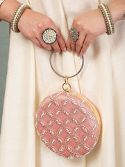 Anekaant Glided Gleam Pink Net Diamond Embellished Clutch