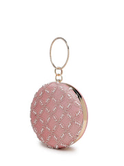 Anekaant Glided Gleam Pink Net Diamond Embellished Clutch