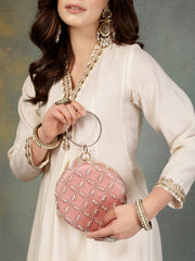 Anekaant Glided Gleam Pink Net Diamond Embellished Clutch