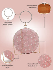 Anekaant Glided Gleam Pink Net Diamond Embellished Clutch
