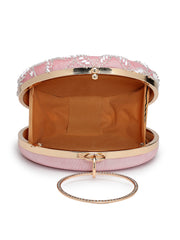 Anekaant Glided Gleam Pink Net Diamond Embellished Clutch