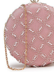 Anekaant Glided Gleam Pink Net Diamond Embellished Clutch