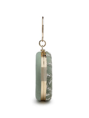 Anekaant Glided Gleam Sage Green Net Diamond Embellished Clutch