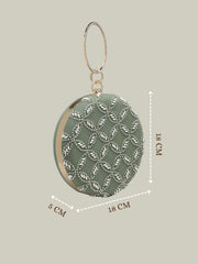 Anekaant Glided Gleam Sage Green Net Diamond Embellished Clutch