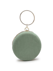 Anekaant Glided Gleam Sage Green Net Diamond Embellished Clutch