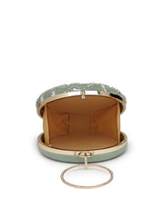 Anekaant Glided Gleam Sage Green Net Diamond Embellished Clutch