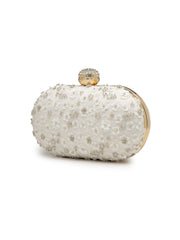Anekaant Glided Gleam Ivory Net Floral Embellished Clutch