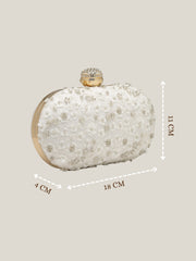 Anekaant Glided Gleam Ivory Net Floral Embellished Clutch