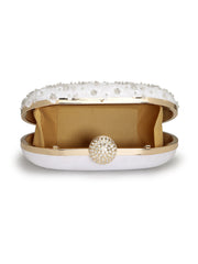 Anekaant Glided Gleam Ivory Net Floral Embellished Clutch