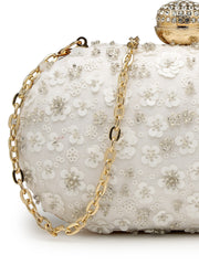 Anekaant Glided Gleam Ivory Net Floral Embellished Clutch