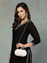 Anekaant Glided Gleam Ivory Net Floral Embellished Clutch