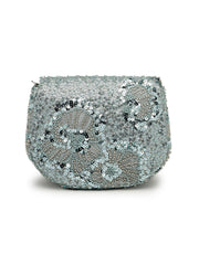 Anekaant Petal Posh Steel Blue Faux Silk Floral Embellished Clutch
